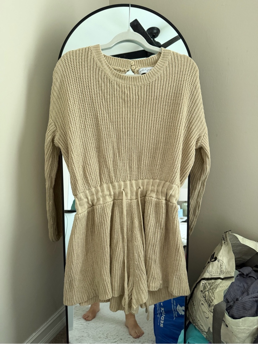Petal & Pup Beige Knit Drawstring Waist Sweater Romper